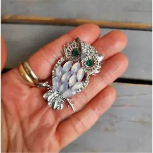 데일리 브로치 실버 골드 부엉이 큐빅