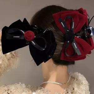 여성 예쁜 장미 벨벳 소재 리본 빅사이즈 집게핀 njd4+6vPk