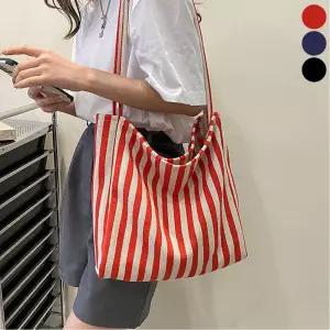 여자 스트라이프 숄더 에코백 수납력 좋은 보부상가방 QEH9+1vOX