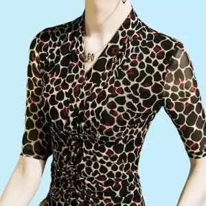 현대 줌바 여성 반팔 상의 망사 라틴댄스복 레이스