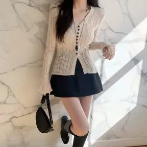 [하프클럽/]여성 슬림핏 브이넥 레이어드 니트 카디건