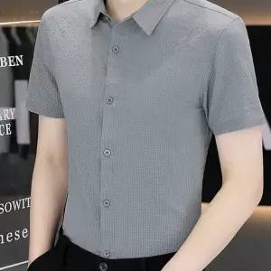 캐주얼 얇은 셔츠 남성 반바지 세트 정장 남성용 여름 반팔