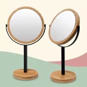우드프레임 360도 단면 탁상거울 미니 화장 화장대 조명 양면 데코소품 장식 단체선물 테이블 데스크