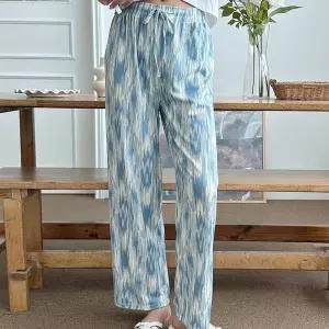 유니크 나염 와이드 일자 밴딩 팬츠 여자 여름 통바지 uzA4+5kpT