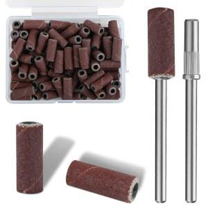 Vnjaoi 120개 3mm 소형 샌딩 밴드, 네일 드릴용 2개 맨드릴 비트, 아크릴 젤 제거용 미니 밴드 업그레이드, 매니큐어 살롱 사용 (180#)