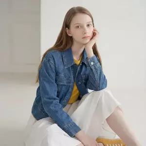 [로코엘라]플랫 세미크롭 여성 코튼 데님자켓