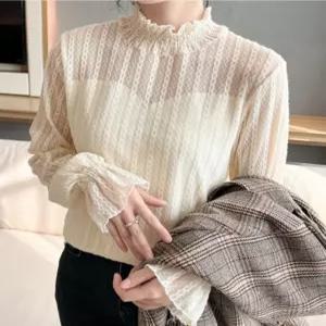 여성 시스루 레이스 블라우스 반목티 이너 레이어드 프릴 티셔츠 목티 봉봉샵