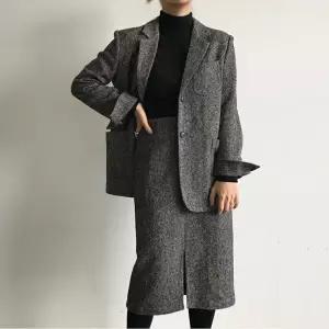 여성 겨울 정장 모직 전문 오피스룩 셋업 바지 세트 크롭 빅사이즈 자켓 치마 슈트