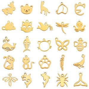 메탈참 EUEAVAN 5pcs 동물 스테인레스 스틸 매력 고양이 나비 잠자리 물고기 꼬리 DIY 펜던트 목걸이 쥬얼리 액세서리 만들기