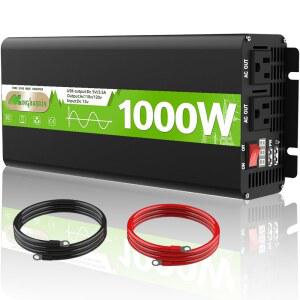 1000W 순수 사인파 인버터 - 자동차 파워 12V DC ~ 120V AC, 95% 이상 효율, AC 콘센트 2개, LED 디스플레이, 서지 2000W, 차량용 인버터, RV, 트럭, 솔라, 실외용 컨버터