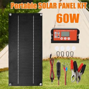 60W 태양광 패널 키트 완전한 18V 단결정 전지(컨트롤러 충전기 포함) 야외 캠핑 등산 농업용