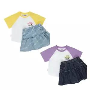 [롯데백화점]뉴발란스 라글란 반팔티 + 데님 캉캉 스커트 셋업(NK9YG2414G)