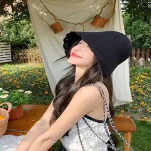 [의류] 여름 햇빛차단 니트짜임 벙거지 레이스 스트랩 보넷햇