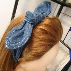[하프클럽/]스티치 데님 꼬임 헤어밴드 리본 머리띠 반다나