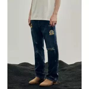 커버낫 COVERNAT 커버낫X랭글러 와펜 패치 데님 팬츠 라이트 블루