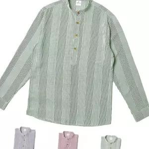 (다올)남자 헨리넥 스트라이프 셔츠 봄 여름 가을 루즈핏 얇은 남방