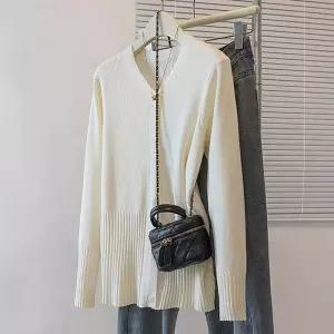니트가디건 2단골지 F007577_베이직 브이넥 루즈핏