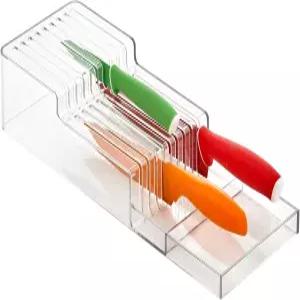 mDesign 와이드 2단 플라스틱 인드로워 나이프 블록 - 보관 및 정리함 최대 18개의 가능 주방 서랍용
