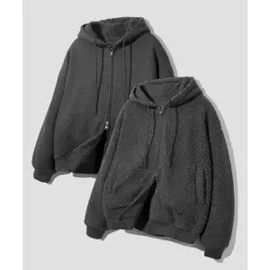 AGOD 리버시블 헤비 플리스 보아 후드 집업 [챠콜]