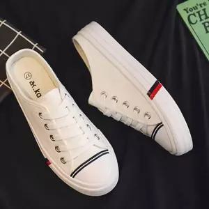 여성 데이트룩 캐주얼 여행 편한 신발 스니커즈뮬 발편한 운동화 봄캔버스화 여자 하얀