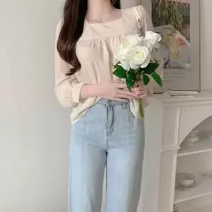 여성 반팔 스퀘어넥 블라우스 쉬폰 프릴 긴팔 상의 봄 가을 여자