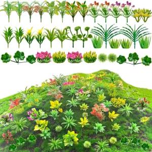 조푸지어 120개 미니 모델 트리 미니어처 식물 세트 꽃 녹색 관목 부시 DIY 기차 공원 풍경 건축을 위한