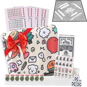 알로카비 트래블 미니 아메리칸 마작 세트 포함 설명서 흰색 조커 게임 타일에 4개의 테이블보 푸셔 소재