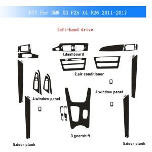 BMW X3 F25 X4 F26 2011-2017용 카본 파이버 자동차 필름 인테리어 스티커 센터 콘솔 기어 대시보드 에어