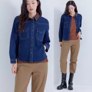 지센 [25FW] 여성 피어로즈 데님 코듀로이 카라 자켓형 셔츠 LCWSP891