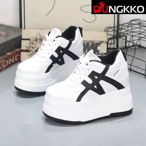시크덩꼬 극세사 크로스 라인 웨지 키높이 스니커즈