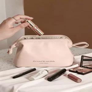 여성 소형 화장품파우치 휴대용 여행용 메이크업 다용도 수납 가죽 PVC 지퍼 파우치