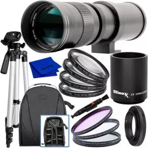 Ultimaxx 420-800mm (컨버터 포함 840-1600mm) f/8.3-16 수동 망원 줌 T-마운트 렌즈 키트 Canon EOS Rebel