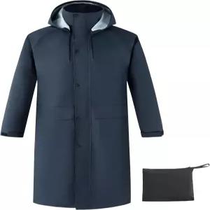 여행 및 하이킹을 위한 후드가 달린 우본 남성 롱 레인 코트 방수 경량 재킷 봄 바람막이