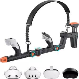 메타 퀘스트 2/3/3/3S/Pro와 호환되는 리케일 VR 건스톡 어깨끈 조절 가능한 FPS 게이밍 컨트롤러 액세서리