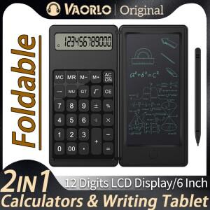 접이식 계산기 및 6인치 LCD 쓰기 태블릿 디지털 드로잉 패드 스타일러스 펜 지우기 버튼 잠금 기능 사무실