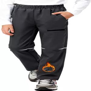 하이비티 보이즈 청소년 플리스 안감 스노우 팬츠 4개의 포켓이 있는 방풍 방수 스키 겨울 하이킹용 반사