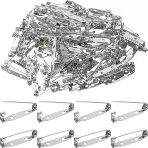 uxcell 120개 안전 바 핀 30mm 실버 브로치 걸쇠 뒷 잠금 배지 뒷면에 구멍이 있는 DIY 공예품 이름표