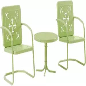 크로슬리 가구 진달래 3피스 빈티지 야외 의자 및 사이드 테이블 세트 레트로 메탈 파티오 대화 키 라임