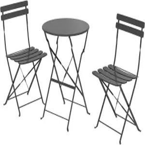 헨리판보 블랙 폴딩 비스트로 2인용 세트(3피스) 약혼 선물 황마 쿠션이 있는 커플 테이블 의자 조립 없음