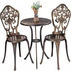 조토룬 비스트로 세트 3피스 방청 주조 알루미늄 파티오 가구 2개 의자와 원탁 1개 야외 정원 발코니