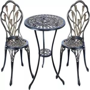 C/G 3피스 비스트로 세트 야외 파티오 파크 야드 현관 가구용 방청 주조 알루미늄 테이블 세트(안티크