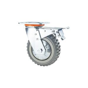 브레이크가 있는 1개의 8인치 헤비듀티 산업용 캐스터 세트  회색 PVC 선반 휠 및 회전 카트
