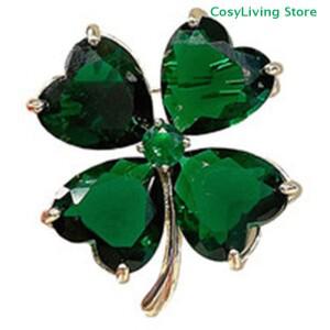 레트로 복고풍 엔틱 에메랄드 코사지 고정 의류 핀 버클 행운의 네잎 클로버 브로치 프랑스 여성 웨딩 주얼
