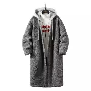 코트 뽀글이 롱 양털 그레이 남성용 재킷 후드