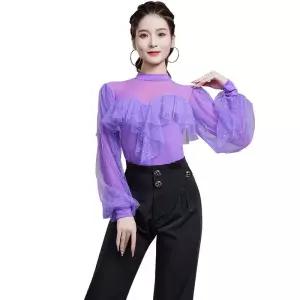 라틴댄스 라틴 상의 살사 모던댄스 공연복 댄스티 라인댄스 댄스스포츠 댄스복 레이스 여성