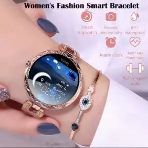 호환  스마트 시계 럭셔리 여성 블루투스 팔찌 방수 혈압 피트니스 트래커 팔찌 크리스탈 시계