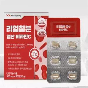 유쎌스토어 리얼철분엽산비타민C 500MG X 60정 X 2개 철분제 임산부철분