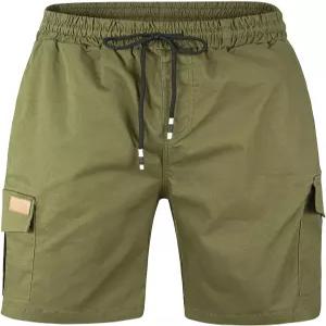 남성 캐주얼 트윌 카고 반바지 면 드로스트링 클래식 스트레치 숏 6포켓