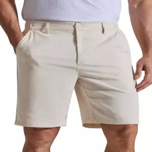 쿠판디 남성 캐주얼 반바지 9인치 플랫 프론트 엘라스틱 허리 린넨 드레스 포켓이 있는 가벼운 여름 의상