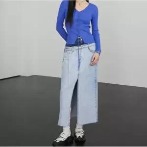 백화점 에고이스트 배색 앞트임 롱 데님 스커트 ES2DS861